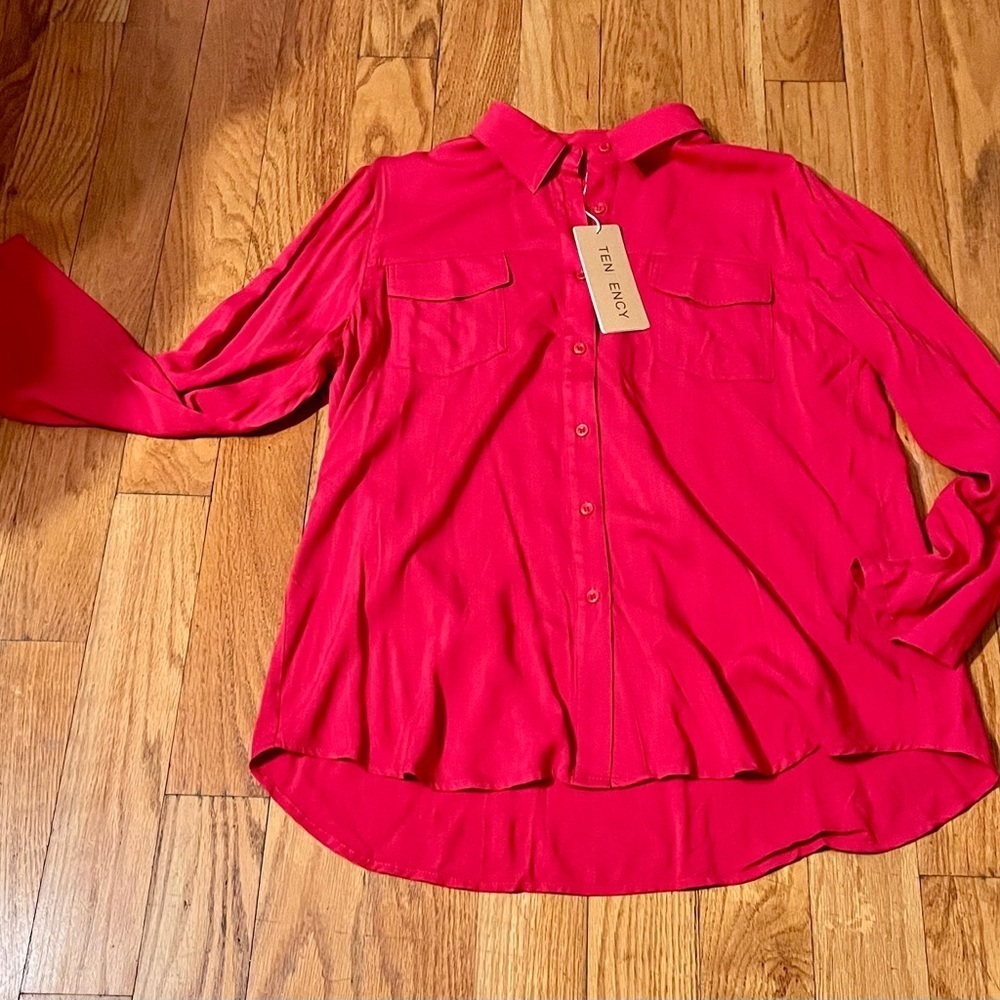 NWT Tendency All Silk Hot Pink Blouse M Barbiecore Fuchsia Lux Dopamine Dressing - Picture 4 of 12